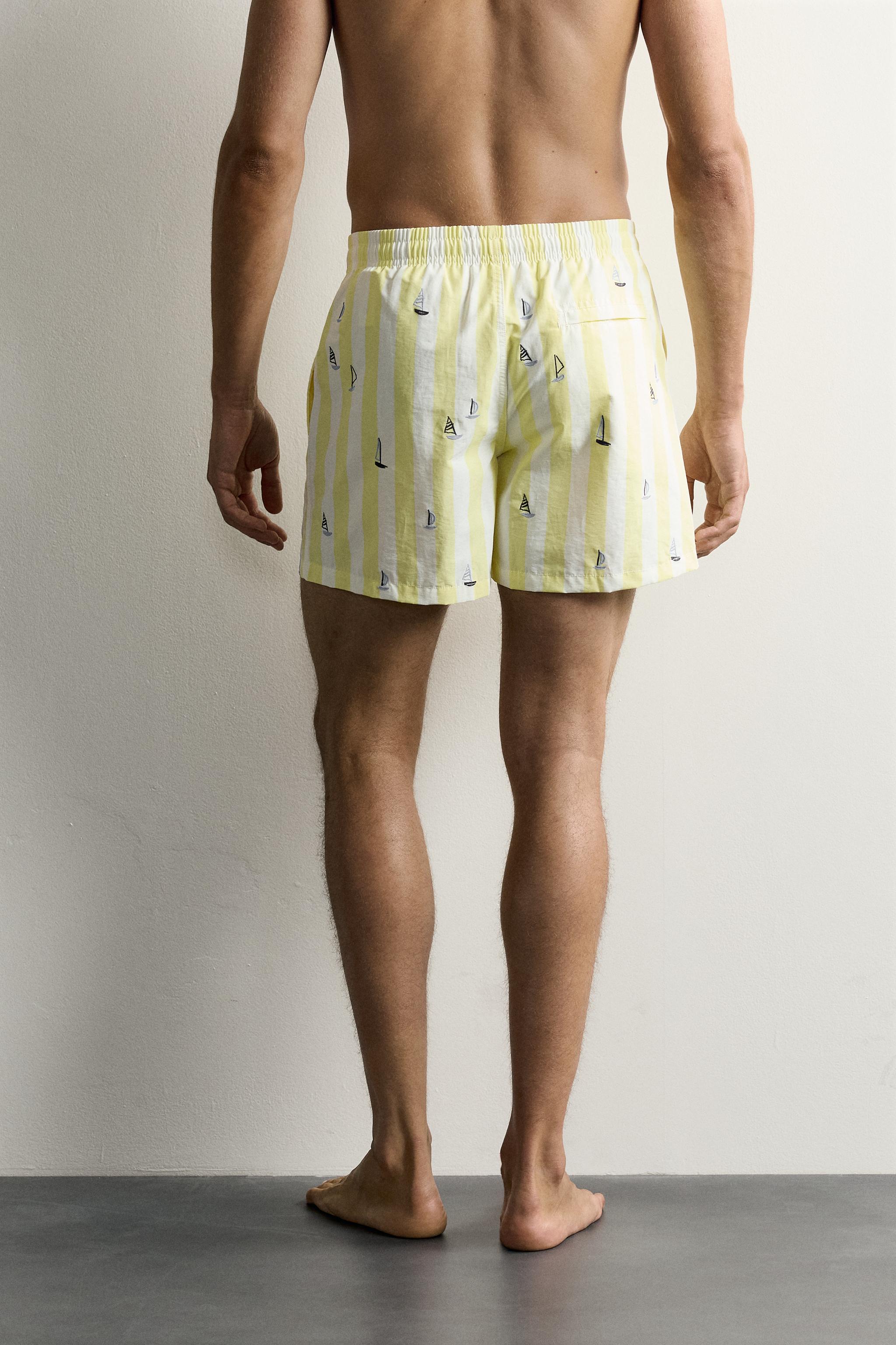 STRIPED MID-LENGTH SWIMSUIT WITH EMBROIDERED BOATS
